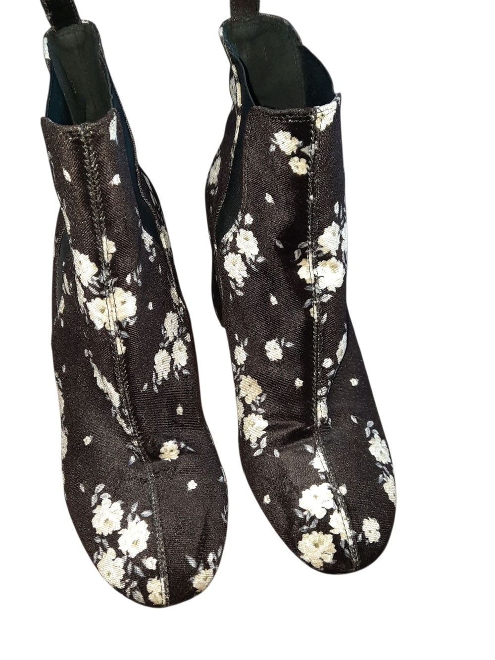 Divided Black Floral Velvet Ankle Booties - Picture 4 of 14